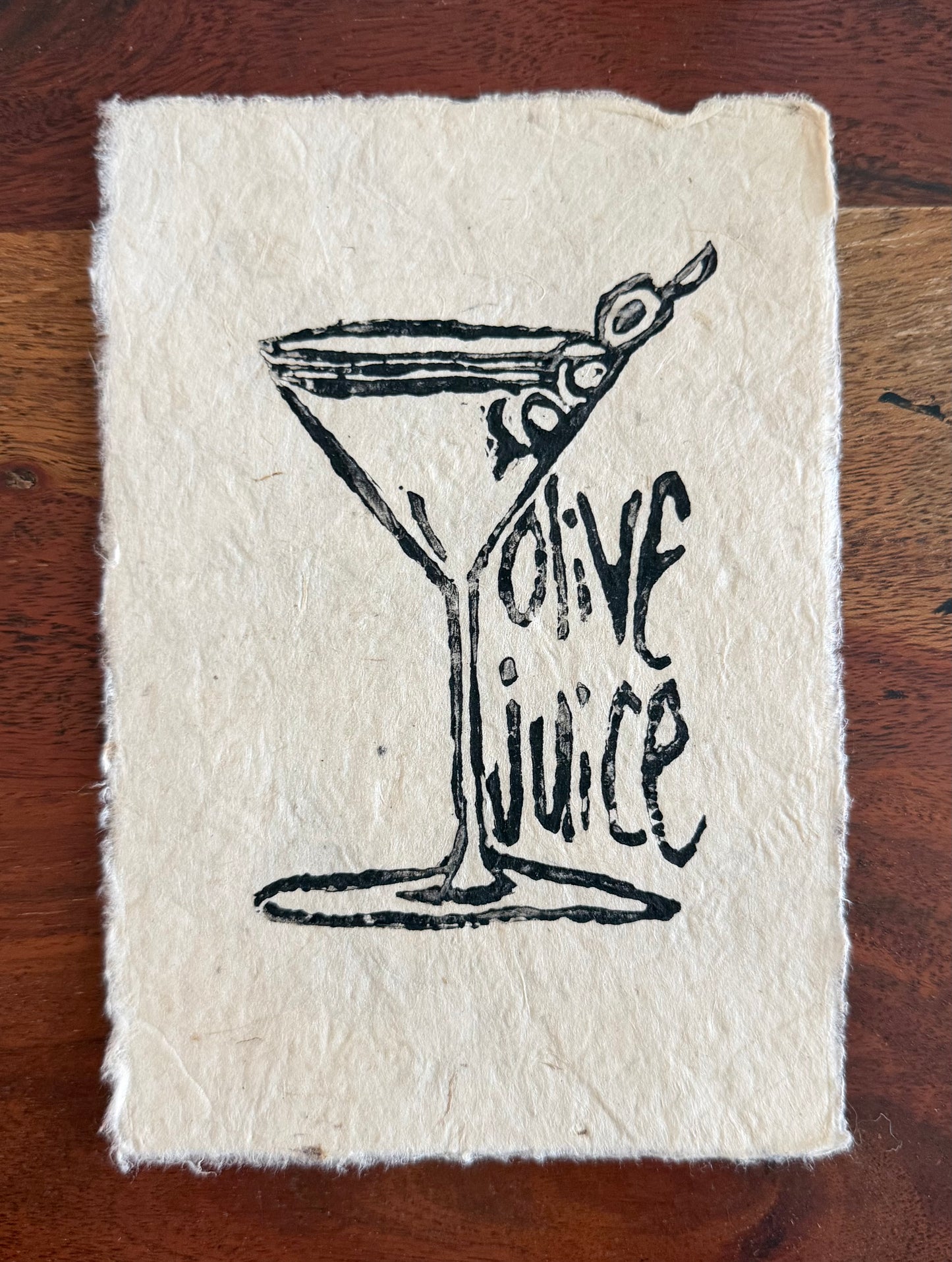 "Olive Juice (ily) Martini" Linocut