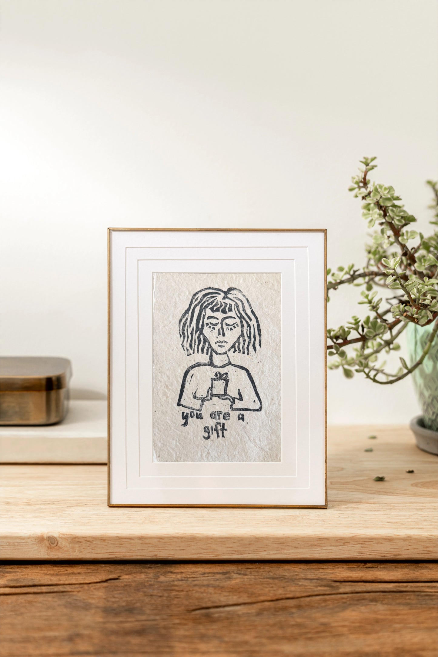 "You are a Gift" Linocut