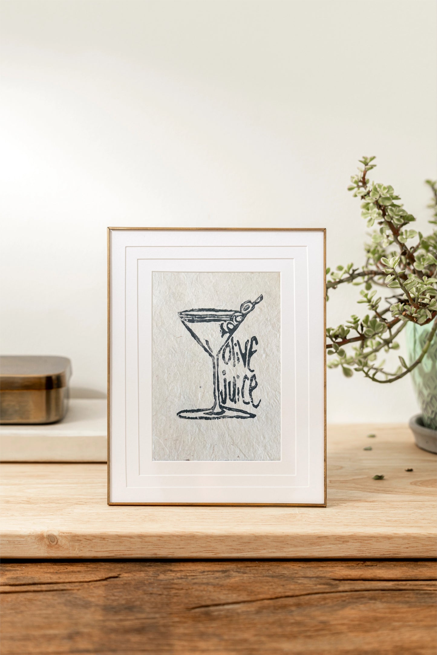 "Olive Juice (ily) Martini" Linocut