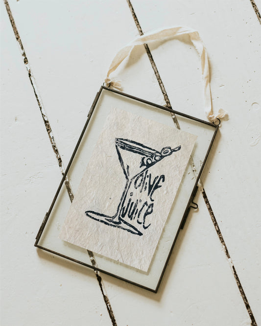 "Olive Juice (ily) Martini" Linocut
