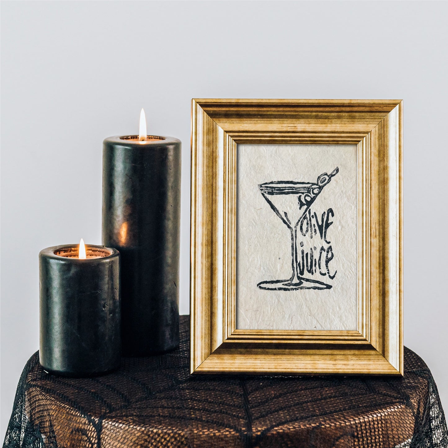 "Olive Juice (ily) Martini" Linocut