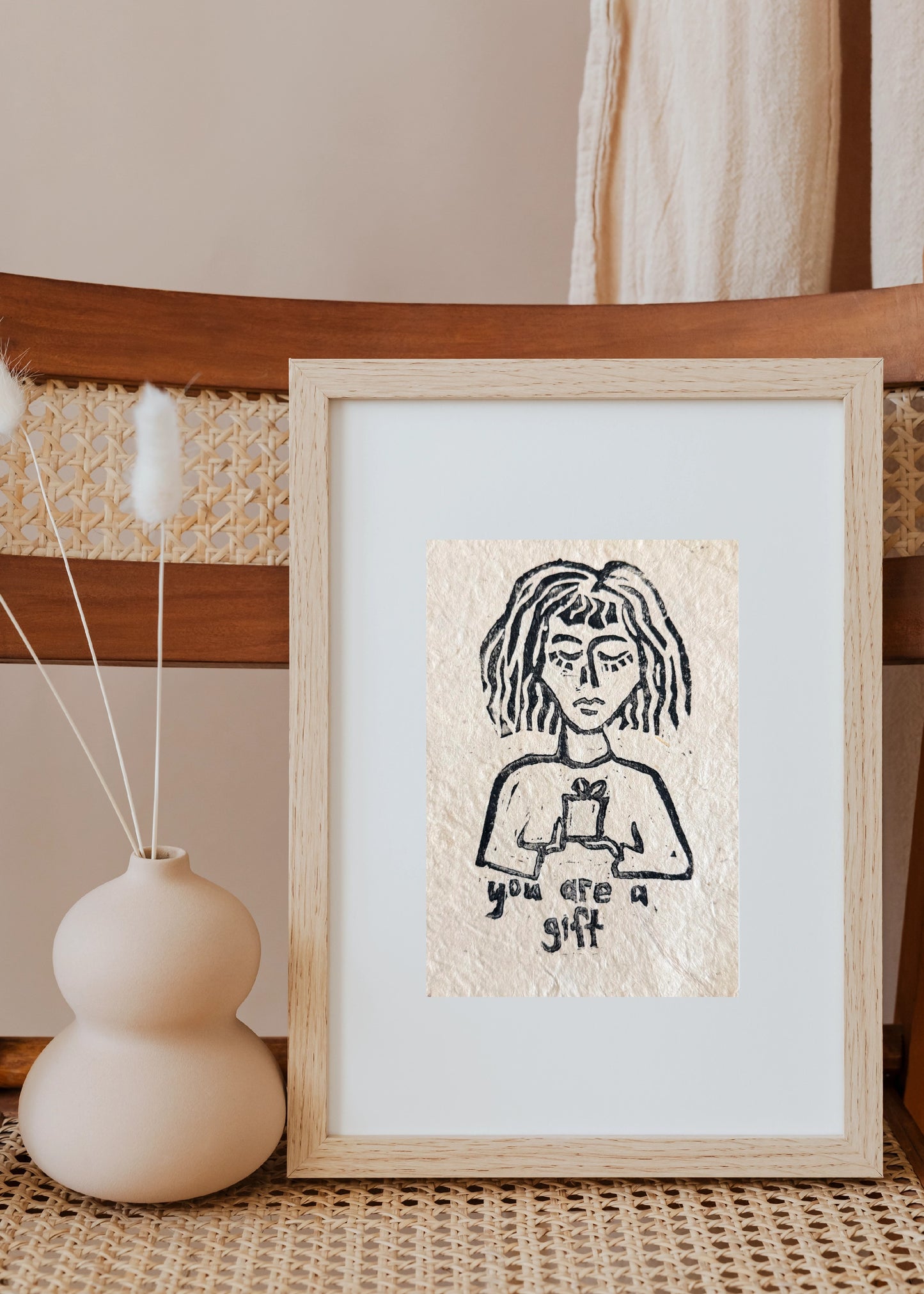 "You are a Gift" Linocut